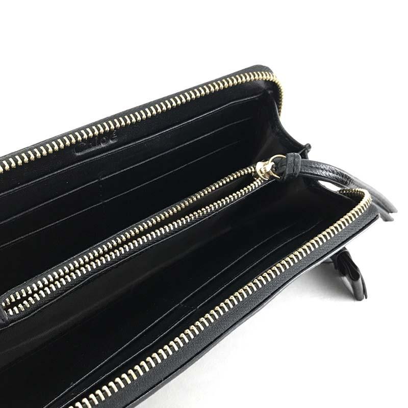 Chloe（クロエ） 長財布 ラウンドファスナー ロゴ レザー ブラック