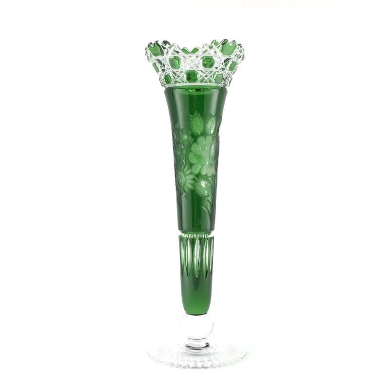 マイセン 花瓶 Meissen クリスタル 色被せ マイセンフラワー 一輪挿し フラワーベース 花器 緑 グリーン