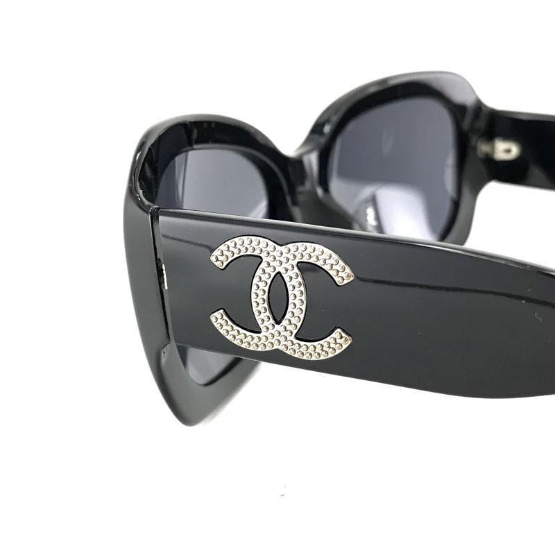 Chanel Black Frame Silver CC Logo Detail Sunglasses