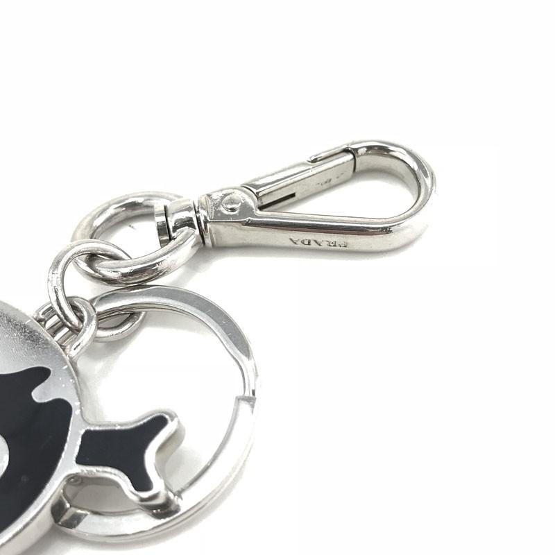 PRADA プラダ キーホルダー バッグチャーム メタルロゴ 黒 シルバー