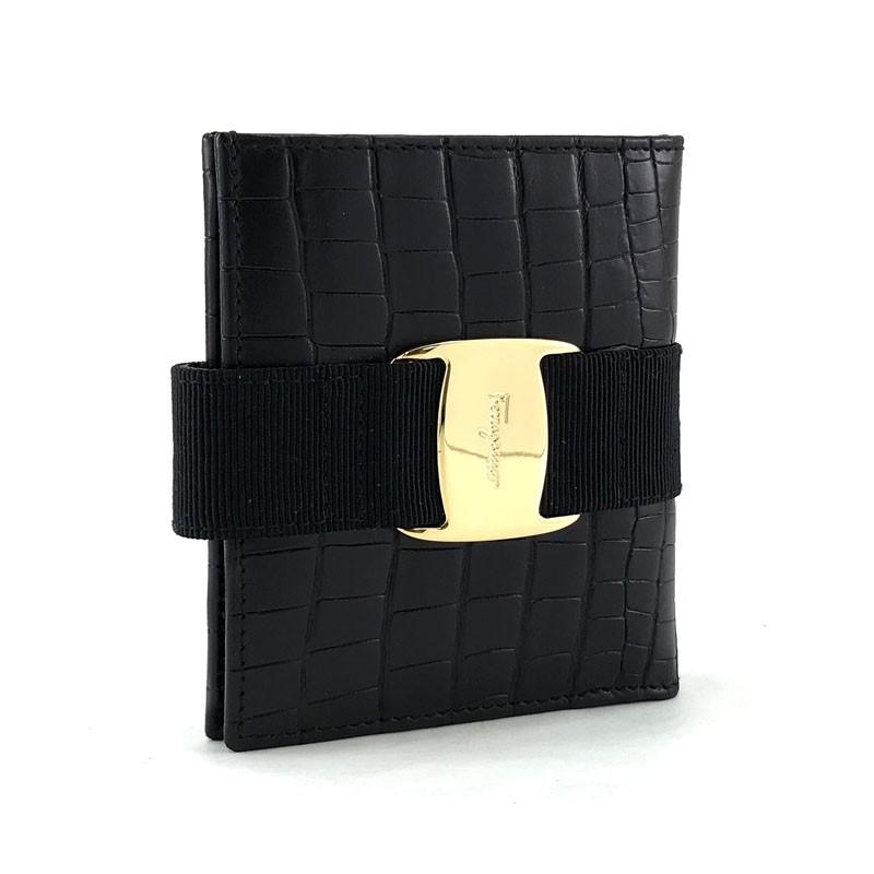 Salvatore Ferragamo 黒 リボン 二つ折り財布 フェラガモ 二つ折り財布 財布 メンズ ブラック 661329 NERO