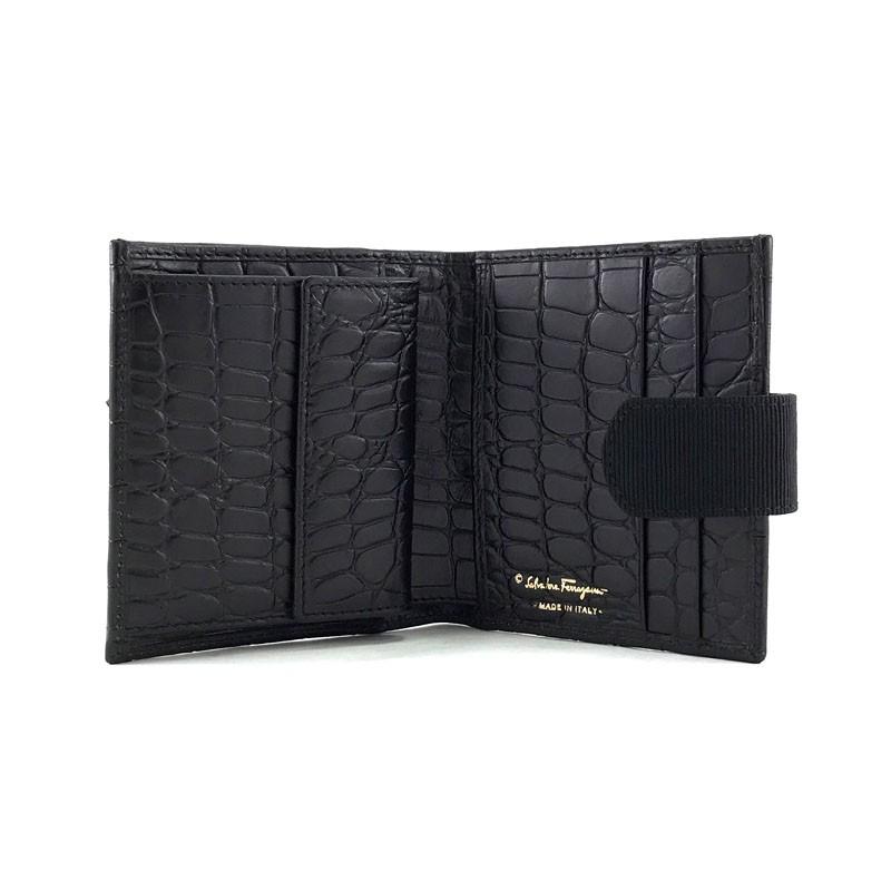 Salvatore Ferragamo 黒 リボン 二つ折り財布 フェラガモ 二つ折り財布 財布 メンズ ブラック 661329 NERO