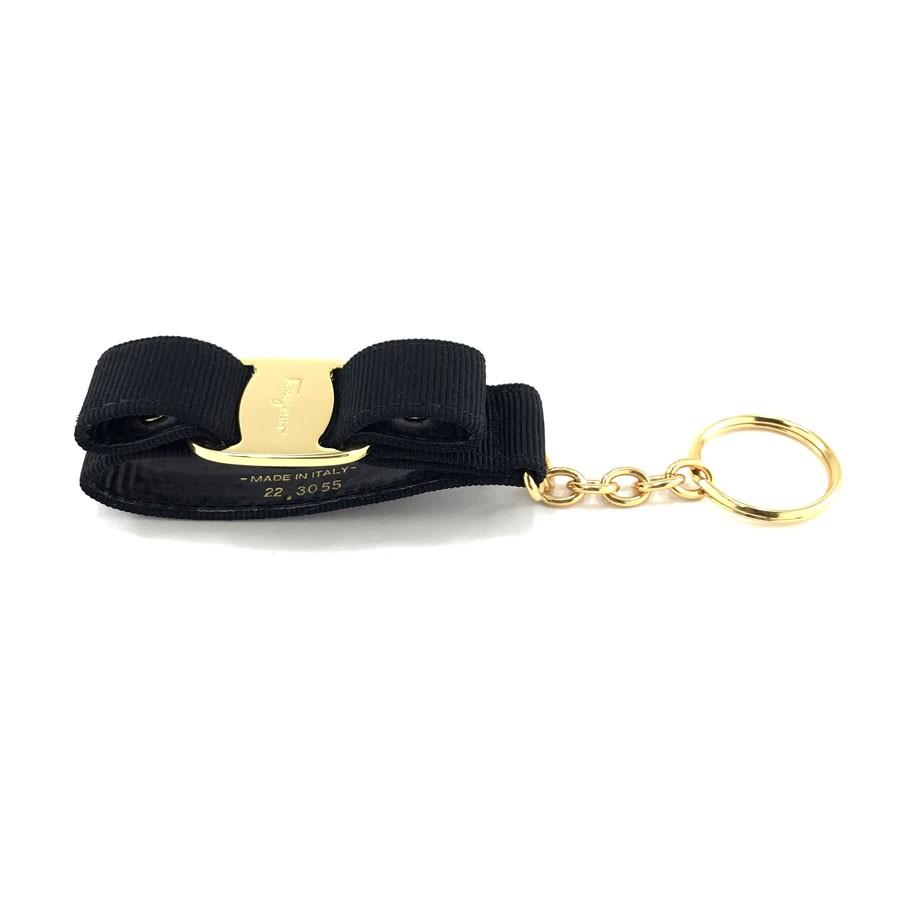 フェラガモ ヴァラリボン キーリング レザー ブラック×シルバー FERRAGAMO（フェラガモ） サルバトーレフェラガモ Salvatore Ferragamo