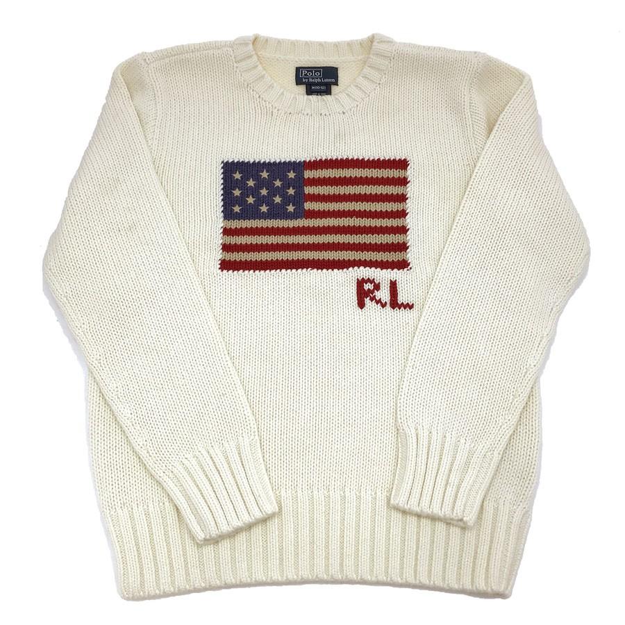 ポロ ラルフローレン POLO Ralph Lauren ニット セーター アメリカ 国旗 星条旗 コットン クリーム 白 BOYS ボーイズサイズ  M :2h002870-01:2nd HANDS - 通販 - Yahoo!ショッピング