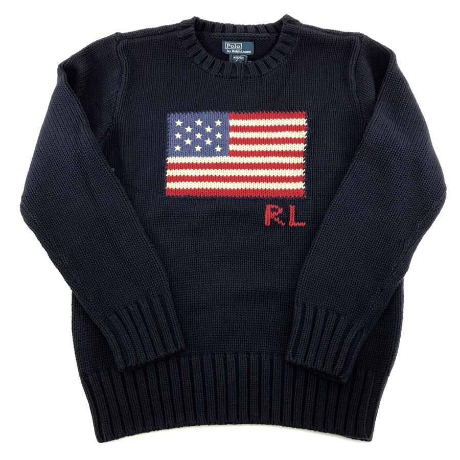 ポロ ラルフローレン POLO Ralph Lauren ニット セーター アメリカ 国旗 星条旗 コットン ネイビー 紺 BOYS ボーイズサイズ  M :2h002870-02:2nd HANDS - 通販 - Yahoo!ショッピング