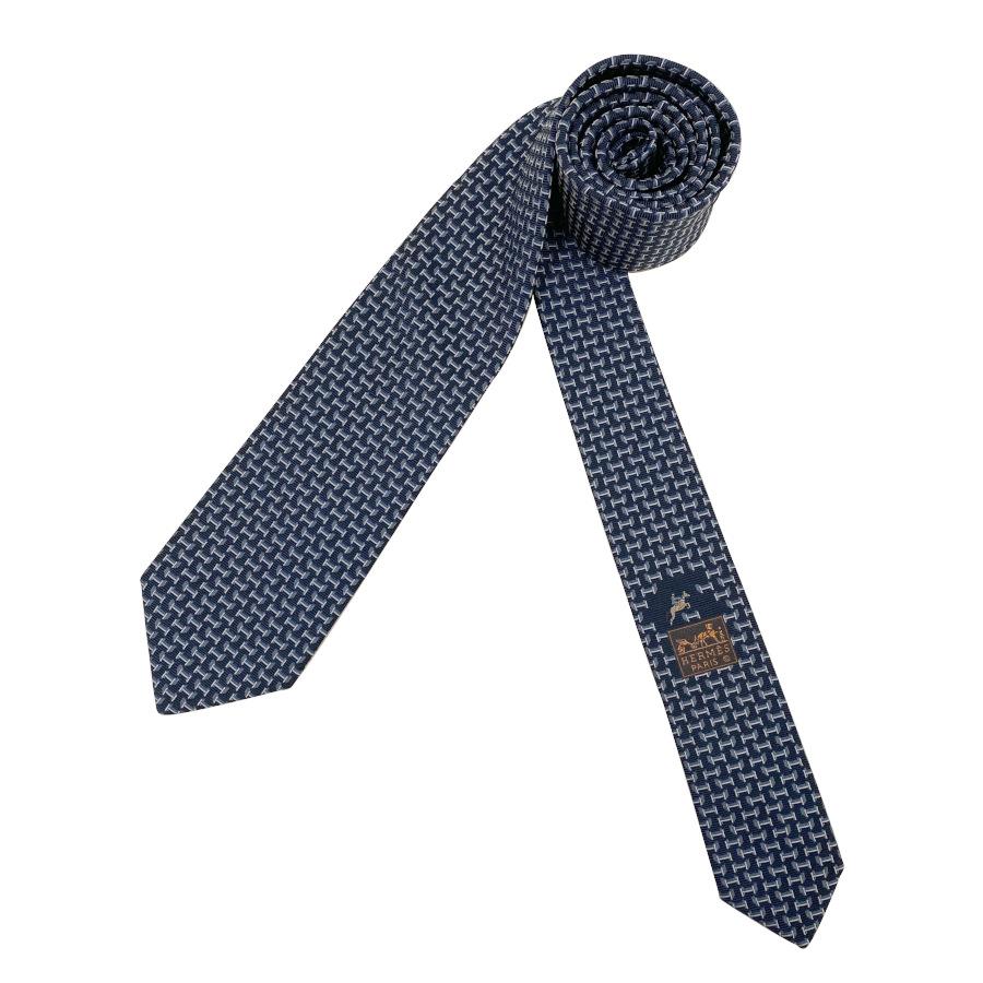 HERMES ネクタイ ネイビー エルメス シルクツイルタイ 7 cm HERMES