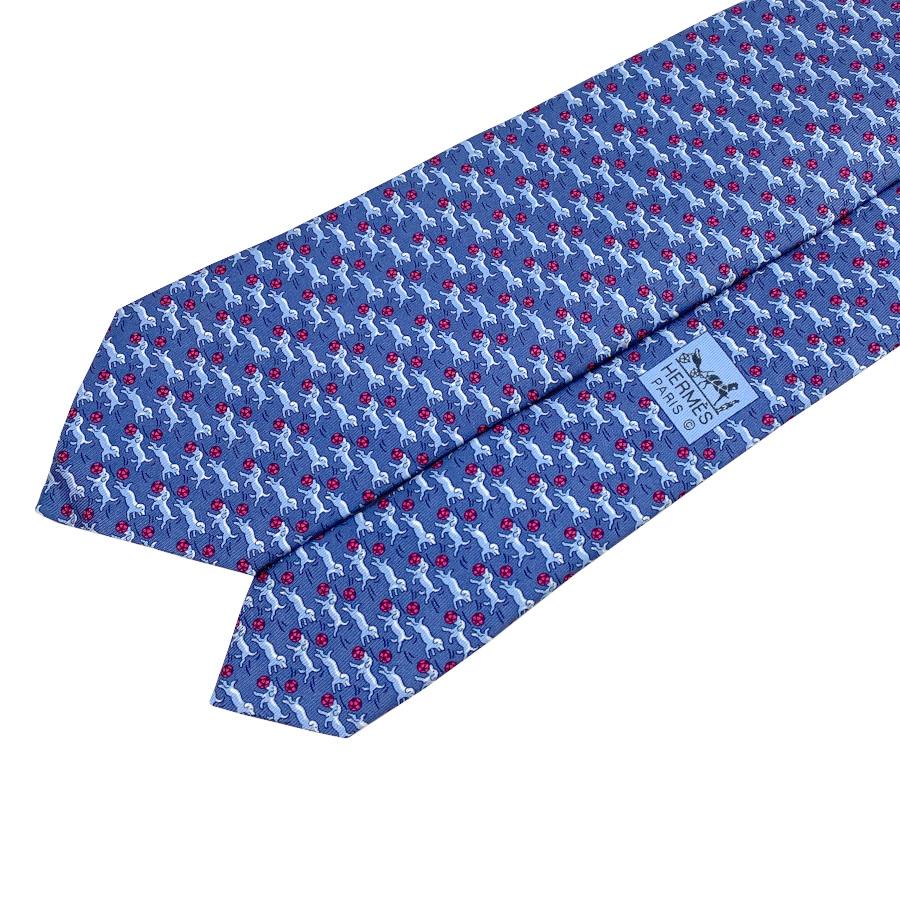 美品 エルメス ネクタイ グレー・紫 ペイズリー柄 シルクジャガード