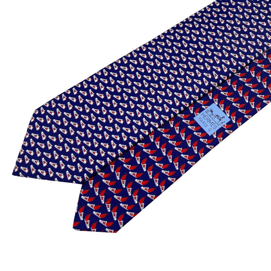 美品✨HERMES ネクタイ　エルメス　ジャガード　ネイビー　レッド HERMES（エルメス） 【新品】エルメス ネクタイ シルクツイルタイ