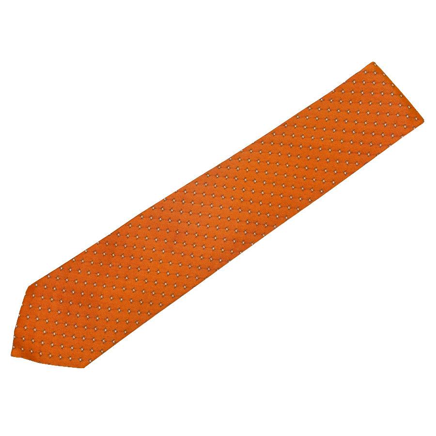 国内完売商品【新品】エルメス HERMES ネクタイ ヘヴィシルクタイ 8CM《ファインH》橙色 灰色 ホワイト 白 ギフト プレゼント 男性 メンズ H659290 T08の画像