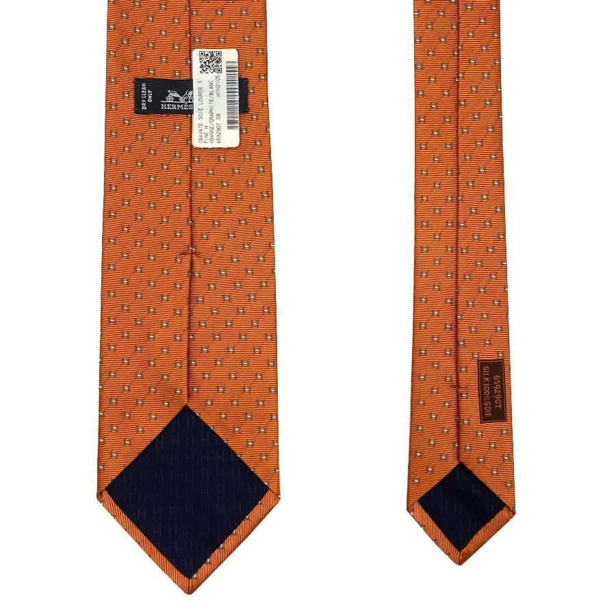 国内完売商品【新品】エルメス HERMES ネクタイ ヘヴィシルクタイ 8CM《ファインH》橙色 灰色 ホワイト 白 ギフト プレゼント 男性 メンズ H659290 T08の画像