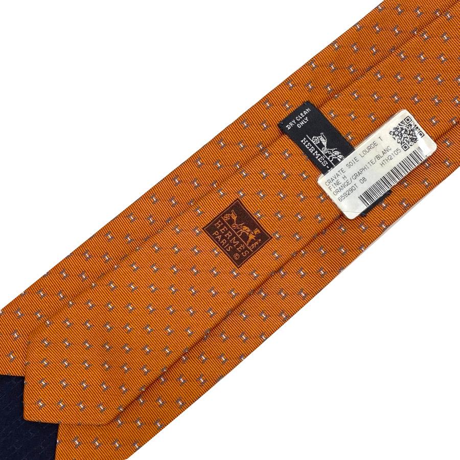 国内完売商品【新品】エルメス HERMES ネクタイ ヘヴィシルクタイ 8CM《ファインH》橙色 灰色 ホワイト 白 ギフト プレゼント 男性 メンズ H659290 T08の画像