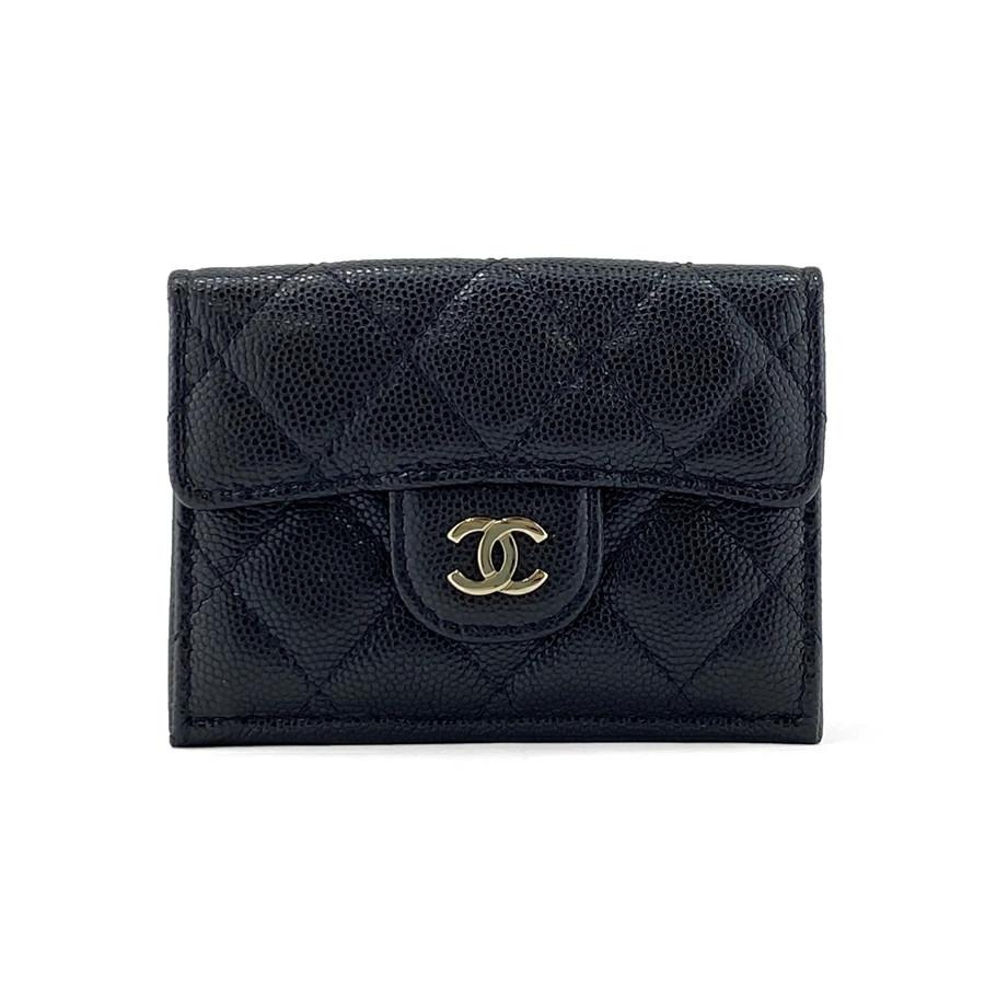 【新品】シャネル CHANEL 三つ折り財布 クラシック スモール フラップ ウォレット マトラッセ グレインド カーフスキンブラック AP0230 B10583 C3906の画像