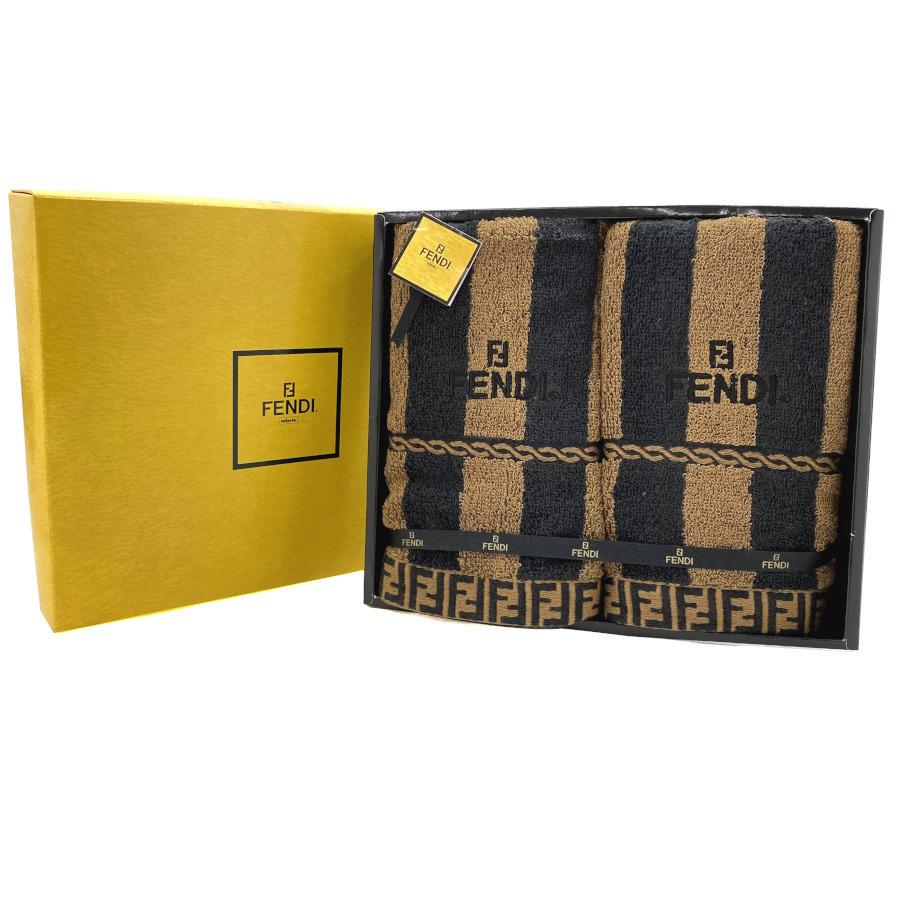 FENDI フェンディ フェイスタオル 2枚セット ロゴ入り ズッカ柄 FENDI フェンディ フェイスタオル 2枚セット ロゴ入り ズッカ柄