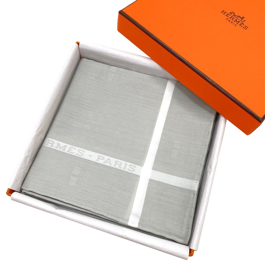 HERMES グレー ハンカチ 箱付き HERMES 【ブランド箱入り】 エルメス ハンカチーフ ハンカチ