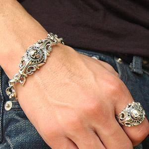 シルバーブレスレット メンズ シルバーアクセサリー スカル b0529 腕周り約18cm｜2pcs｜02