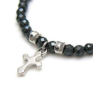 ブレスレット メンズ パワーストーン シルバーアクセサリー ヘマタイト クロス b0552 腕周り約15cm(＋4cmアジャスター付） |  | 02