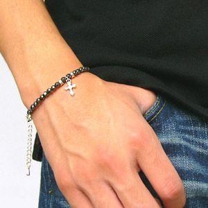ブレスレット メンズ パワーストーン シルバーアクセサリー ヘマタイト クロス b0552 腕周り約15cm(＋4cmアジャスター付） |  | 04