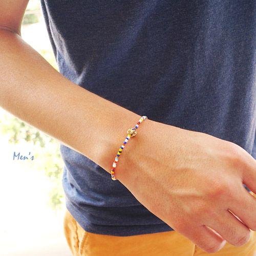 ブレスレット ネイティブ風 ビーズ 虹色 メンズ レディース