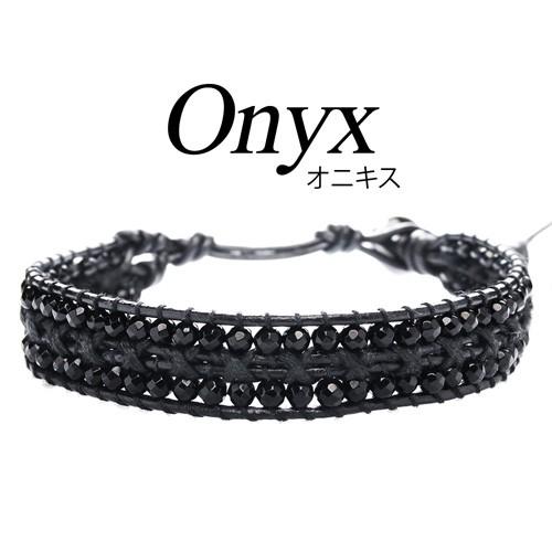 ラップブレスレット メンズ レザー 革 天然石 ヘマタイト オニキス ブラック b0646 腕周り約15〜18.5cm |  | 02