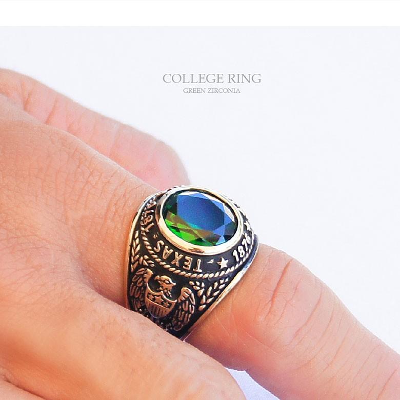 カレッジリング 指輪 メンズアクセサリー ブラス・真鍮 グリーンジルコニア・緑 bssri0011｜2pcs｜12