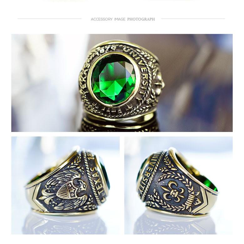 カレッジリング 指輪 メンズアクセサリー ブラス・真鍮 グリーンジルコニア・緑 bssri0011｜2pcs｜05