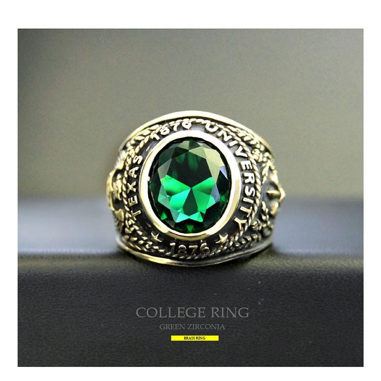 カレッジリング 指輪 メンズアクセサリー ブラス・真鍮 グリーンジルコニア・緑 bssri0011｜2pcs｜06