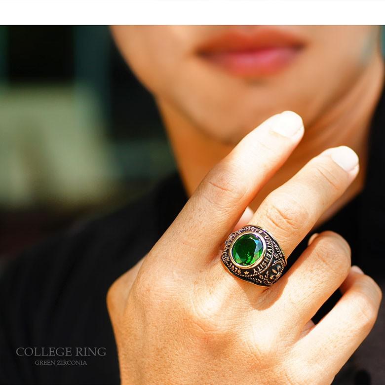 カレッジリング 指輪 メンズアクセサリー ブラス・真鍮 グリーンジルコニア・緑 bssri0011｜2pcs｜09