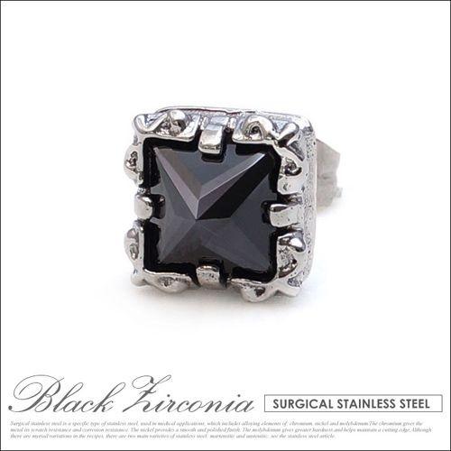 ブラックジルコニアピアス アクセサリー ピアス イヤリング ジルコニア シルバー 片耳用 ユニセックス ステンレス ear00013 | 