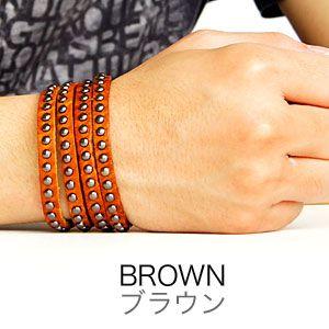 レザーブレスレット メンズ スタッズ 皮・革 2連・2重巻き 4連風