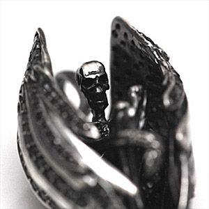 シルバーアクセサリー ペンダント・ネックレス 堕天使ベリアル 翼・羽根 天使 悪魔 スカル ブラックジルコニア pe1658 c0076-50cmチェーン付き 