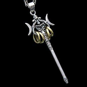シルバーアクセサリー メンズ ネックレス・ペンダント 錫杖・しゃくじょう ブラス ブラックジルコニア pe1739 c0065-50cmチェーン付きの画像