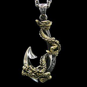 シルバーアクセサリー メンズ ネックレス・ペンダント フィッシュフック・釣り針 ドラゴン・龍 ブラス pe1740 ペンダントトップのみの画像