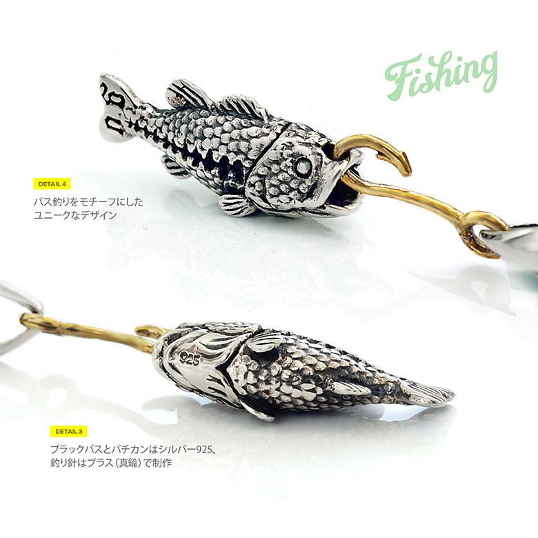 シルバーペンダントトップ pe2208 シルバーアクセサリー ペンダントトップ メンズ ブラックバス ペンダントトップのみの商品の画像