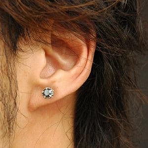 シルバーアクセサリー ピアス メンズ シルバーピアス フレア ブラックジルコニア pi0357 ペア売りの画像