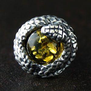 メンズ ピアス シルバーアクセサリー ヘビ・蛇 グリーンアンバー