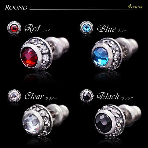 シルバーアクセサリー ピアス メンズ 四角 丸 ジルコニア ブルー レッド pi0437 バラ売り |  | 03