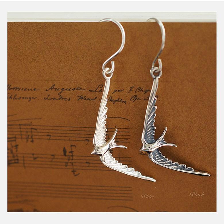 幸運の象徴 ツバメpi0487 シルバーアクセサリー ピアス フープ