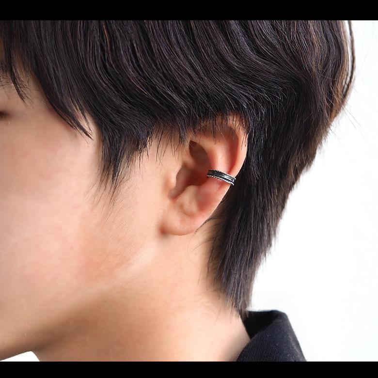 イヤーカフ 黒 シルバー925 メンズ 編み込み アクセサリー イヤーカフ 黒 シルバー925 メンズ 編み込み アクセサリー