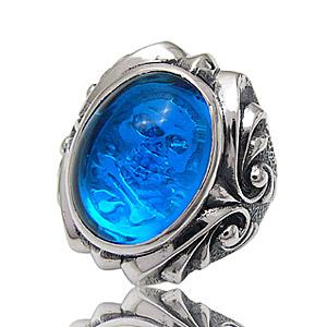 2021新入荷 指輪 シルバーリング シルバーアクセサリー  送料無料 メンズ r0491 ブルー・青 スカルリング 指輪