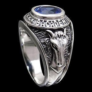 カレッジリング シルバーリング メンズ 指輪 青・ブルー 馬 鹿 r0586 |  | 01