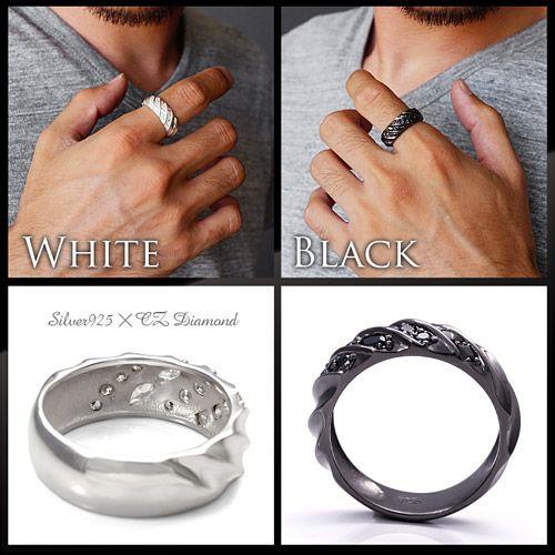 シルバーアクセサリー リング メンズ ツイスト ジルコニア ブラック