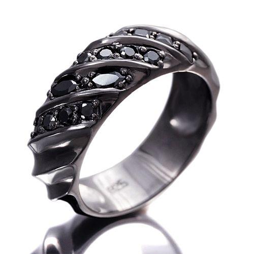 シルバーアクセサリー リング メンズ ツイスト ジルコニア ブラック