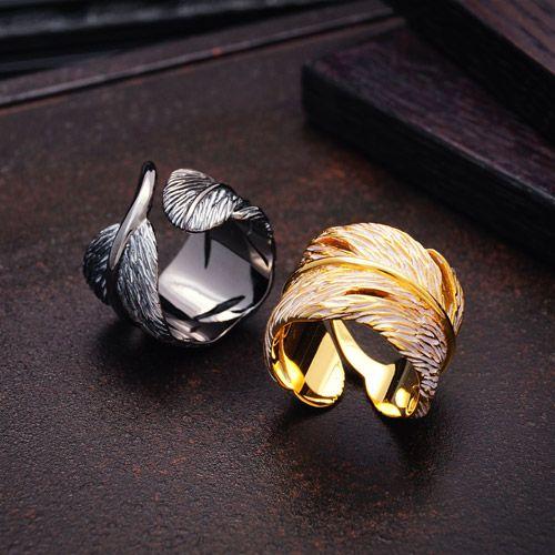 メンズアクセサリー リング フェザー 羽根 ゴールド ブラック r0699 フリーサイズ(約11号〜23号前後) |  | 05