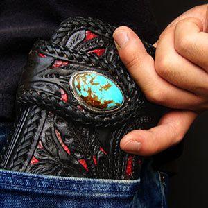 シルバーアクセサリー メンズ ウォレット 財布 黒・ブラック パイソン・蛇 コンチョ ターコイズ・オニキス so0501 |  | 05