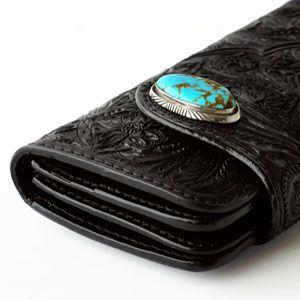シルバーアクセサリー メンズ ウォレット 財布 黒・ブラック 花・フラワー コンチョ ターコイズ・オニキス so0504 |  | 01