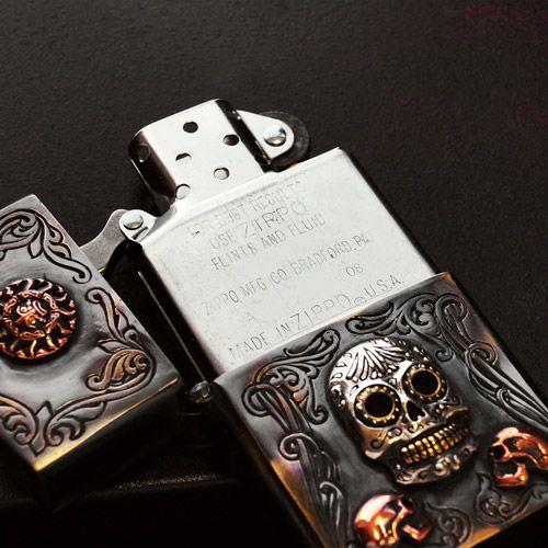 ZIPPO ジッポ ライター シルバー アンティーク メキシカンスカル チベタンスカル メンズ so0524｜2pcs｜03