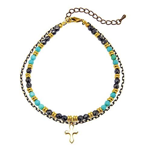 アンクレット メンズ レディース クロス パワーストーン ブラック ゴールド so0526 足周り約20〜26cm |  | 02