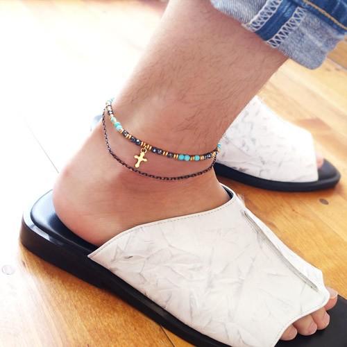 アンクレット メンズ レディース クロス パワーストーン ブラック ゴールド so0526 足周り約20〜26cm |  | 04