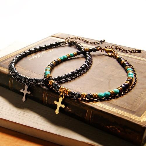 アンクレット メンズ レディース クロス パワーストーン ブラック ゴールド so0526 足周り約20〜26cm |  | 05