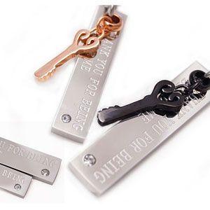 ペアネックレス ステンレス 鍵 プレート ブラック ピンク spe0285-pair